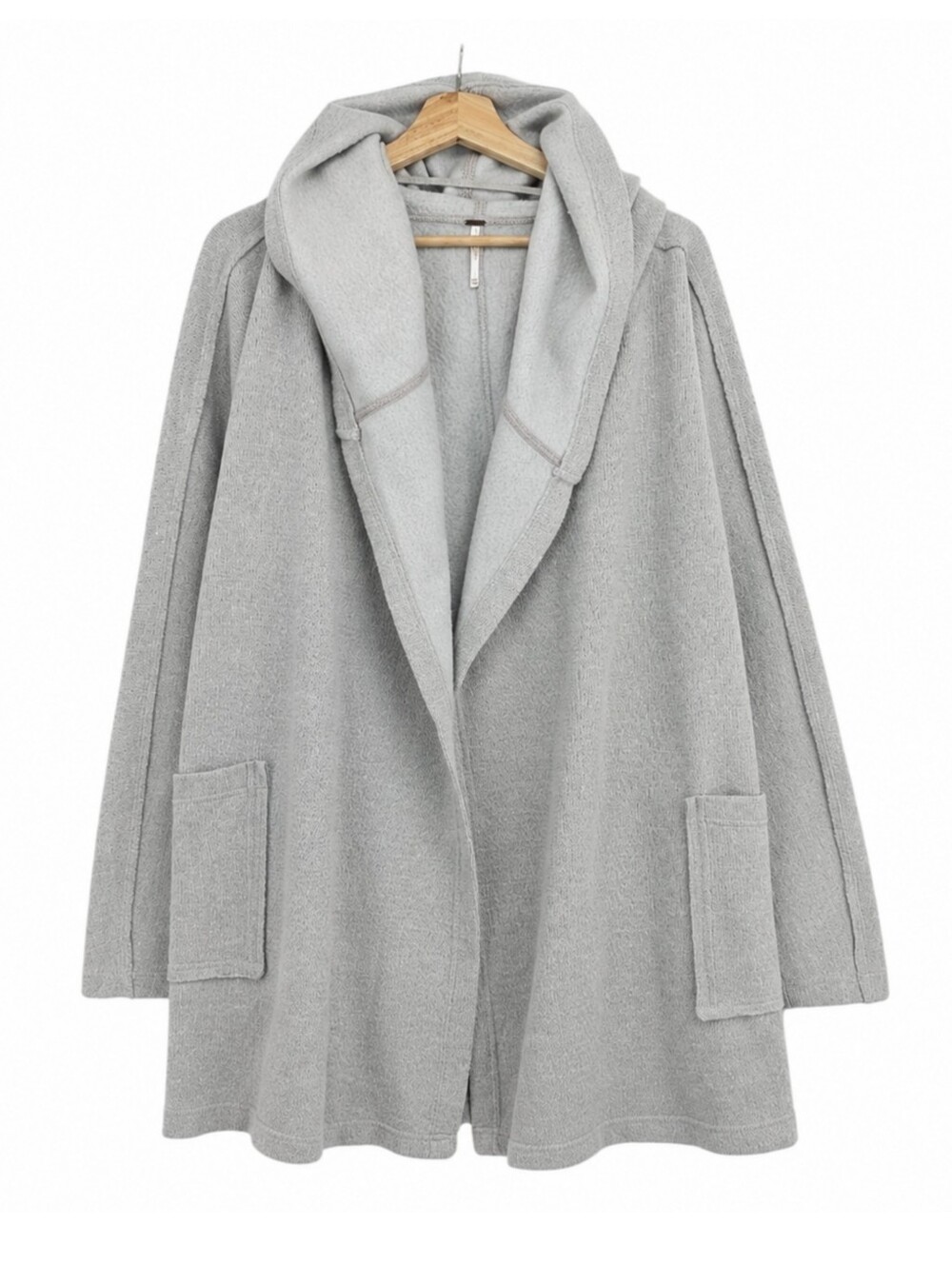 Free People Willow Hooded Cardigan Gray Oversized Open Front Long Knit Sweater